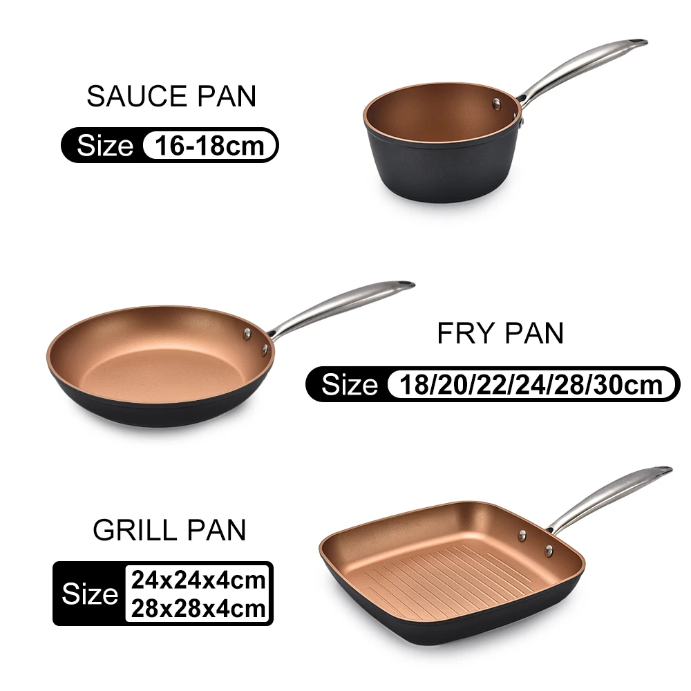 Smartpan Odm 9pcs Kitchen Marble Cooking Pot Ware Copper Pan Cookware