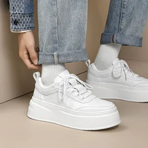 Whale will Trendy Small White Solid Color Men's Summer Thick-Soled Breathable Board Shoes