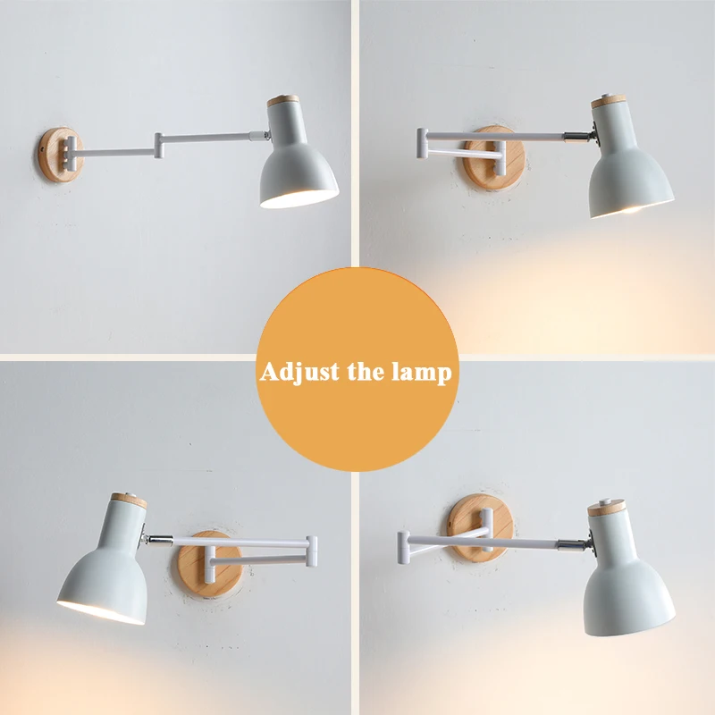 Modern E27 LED Lustre Wall Lamp Indoor Iron Wood Base with Rotatable Swing Design for Hotel or Bedroom Decoration - Image 5