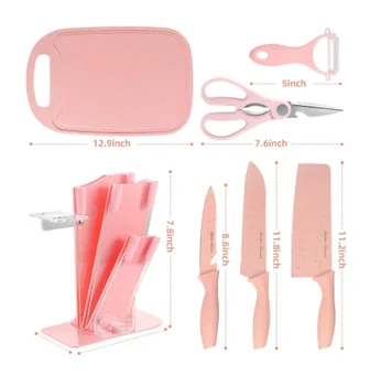 Stainless Steel Knife Set With Scissors 7 Pieces - Pink