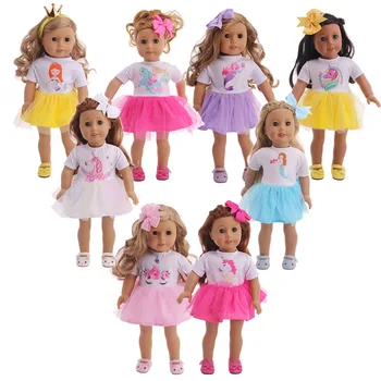 summer 18 Inch American Girl Doll Accessories Short Sleeve Clothes 43cm Shafu Doll Tulle Skirt Doll Dressup dress