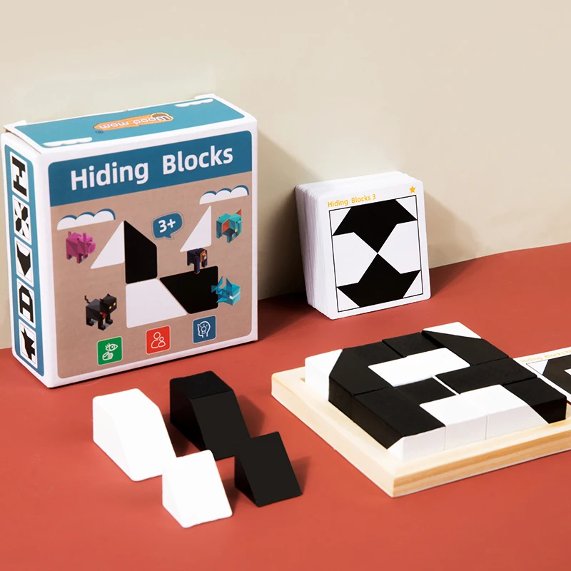 Drewniane klocki Puzzle Geometryczne łamigłówki Puzzle Układanki Ukryte klocki Prezent edukacyjny dla dzieci dziewcząt i chłopców
