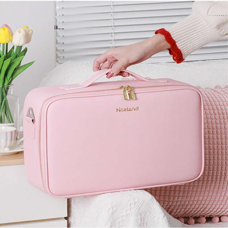 Korea LED Makeup Bag With Mirror Large Cosmetic Bag Portable Travel Pink  Storage Bag Smart Led Cosmetic Case With Mirror Light - AliExpress