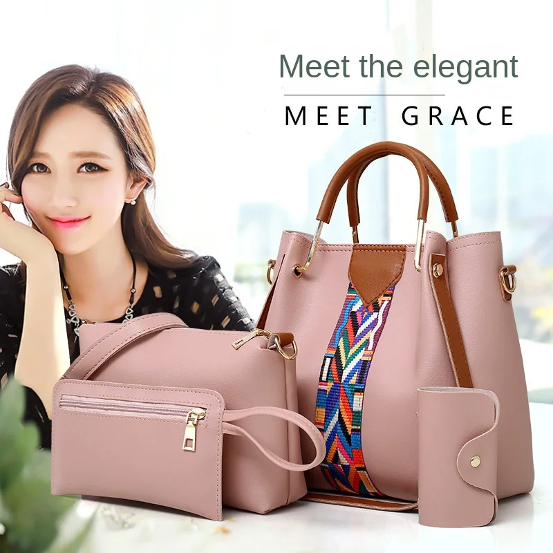 Fashion Women's Designer Handbags PU 4-Piece Set with Zipper Closure and Three Straps Cheap Price Lady Bag