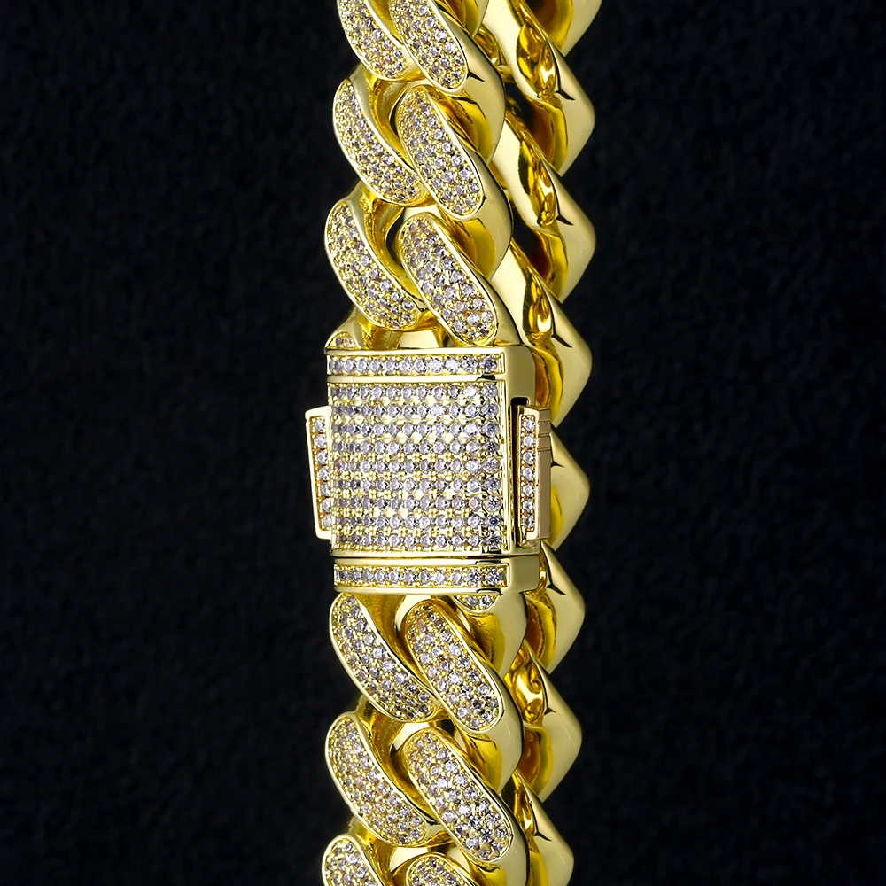 KRKC&CO Cuban Link Chain - 24inch 14k Gold Plate CZ Diamond