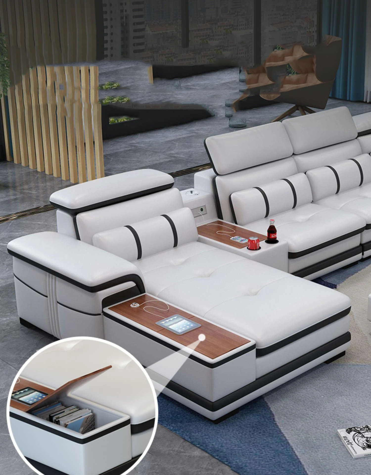 イタリアデザイン多機能高さ調節可能USBインターフェイスモダンレザー