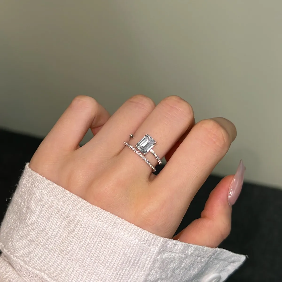 KAKODIY Hot Selling Emerald Cut Double Layer New Design 5A Cubic Zirconia Ring 925 Sterling Silver Wedding Ring Women's Jewelry detail 3