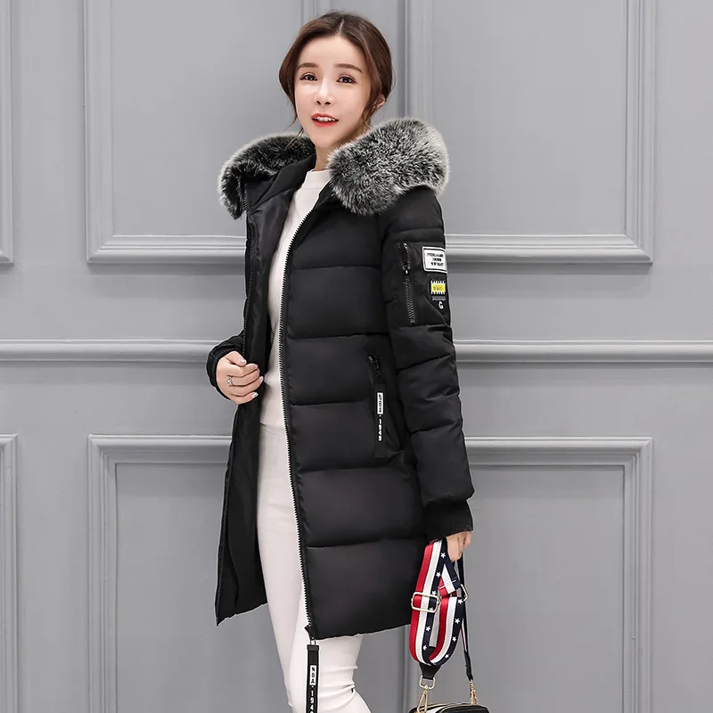 Winter Women Coat Parkas Mid-length Hooded Padded Jacket Big Fur Collar ...
