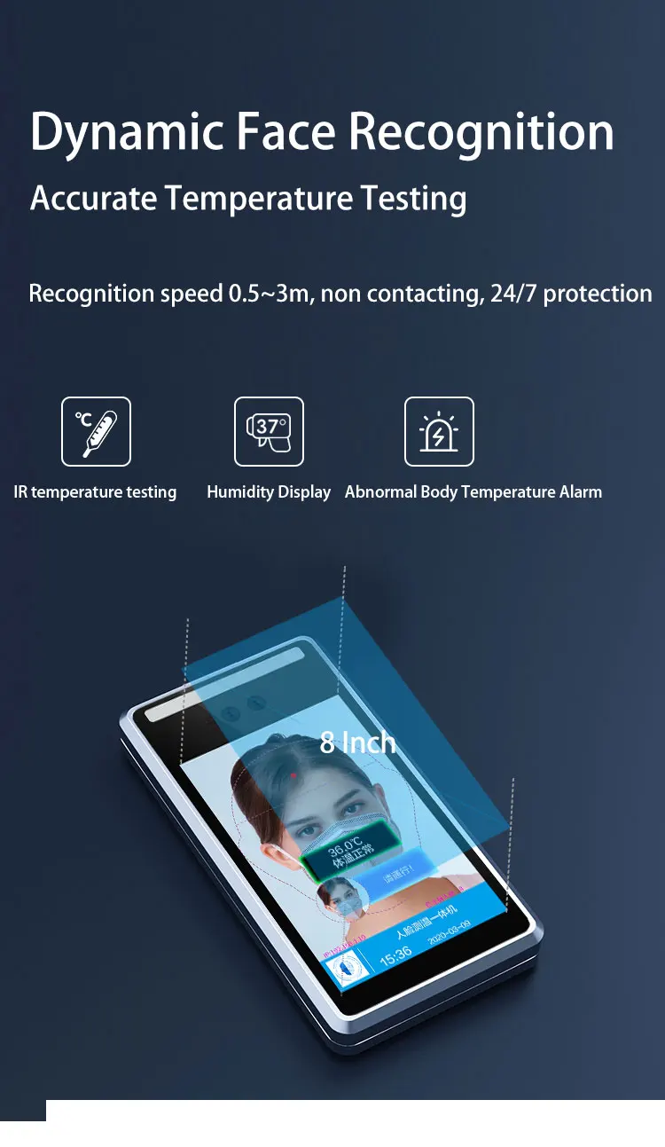 8 Inch IPS AI Face Thermal Imaging Thermometer With Face Recognition
