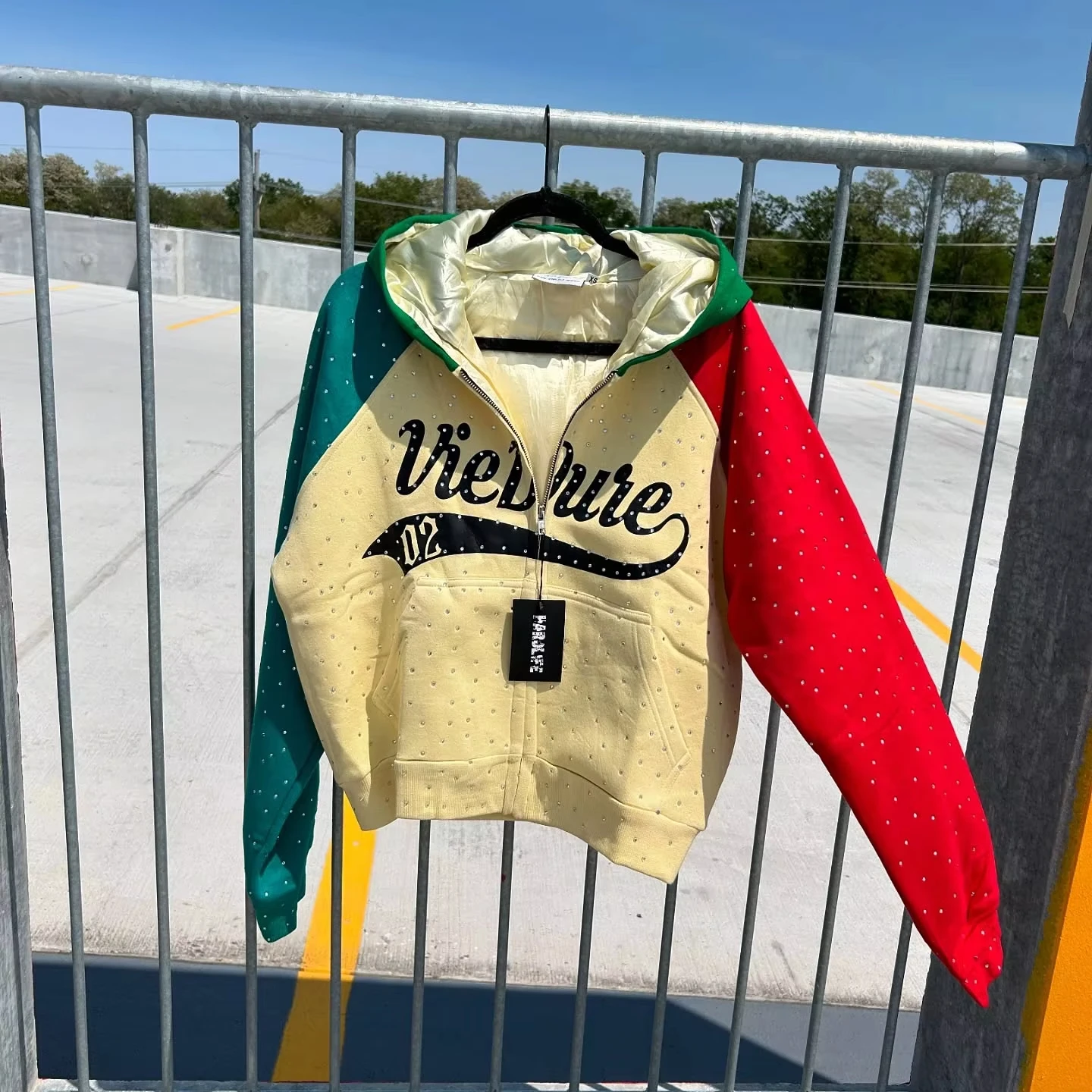 Custom Streetwear 500g French Terry Rhinestone Sun Faded Acid Wash Distressed Patch Embroidery Cropped Zip up Hoodie Men