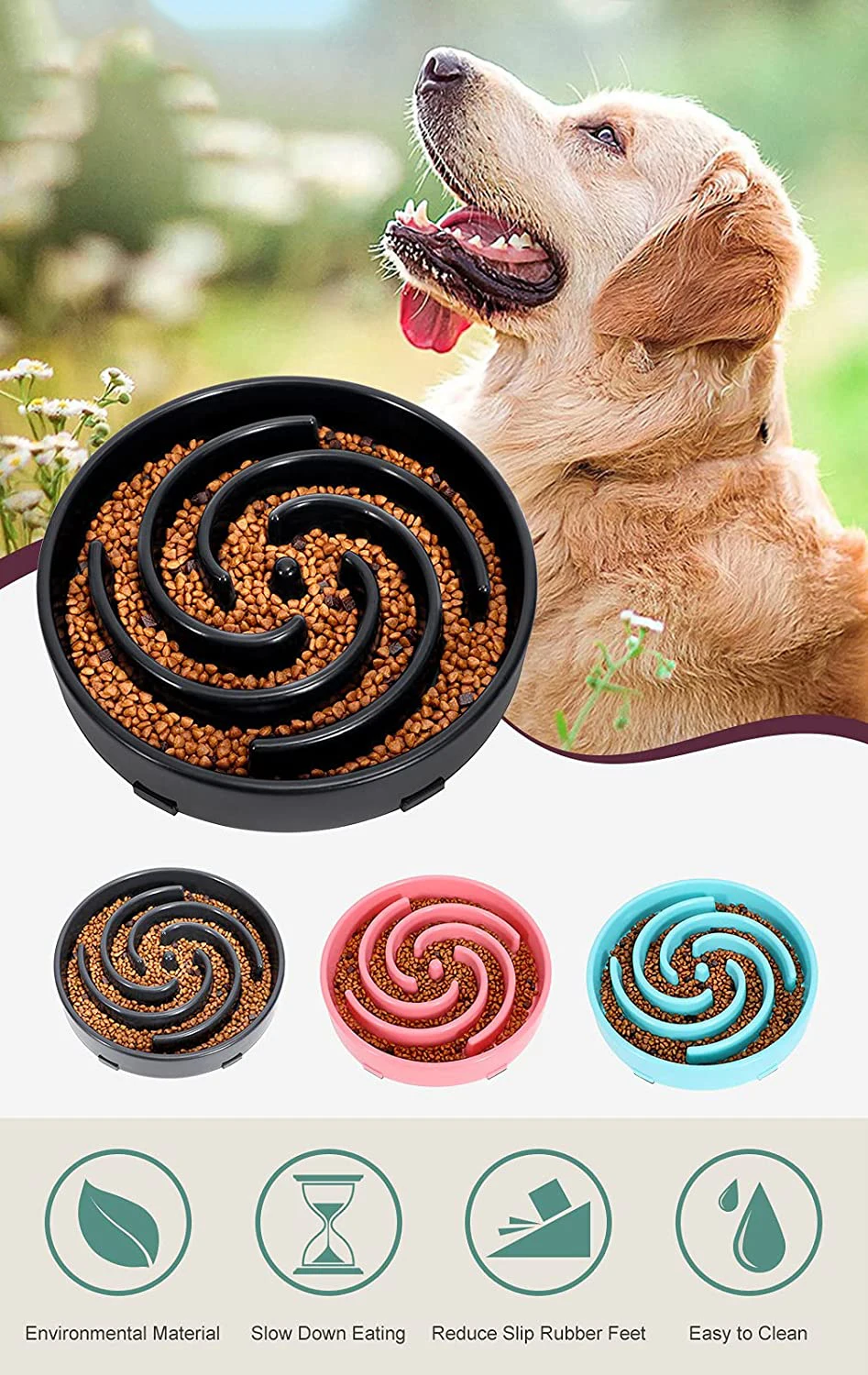 Slow Feeder Large Dog Bowls For Dog Non Slip Maze Puzzle Bowl Pet