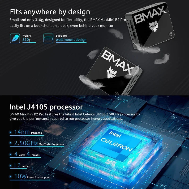 8GB RAM Mini PC with Intel Celeron J4105 & 256GB SSD