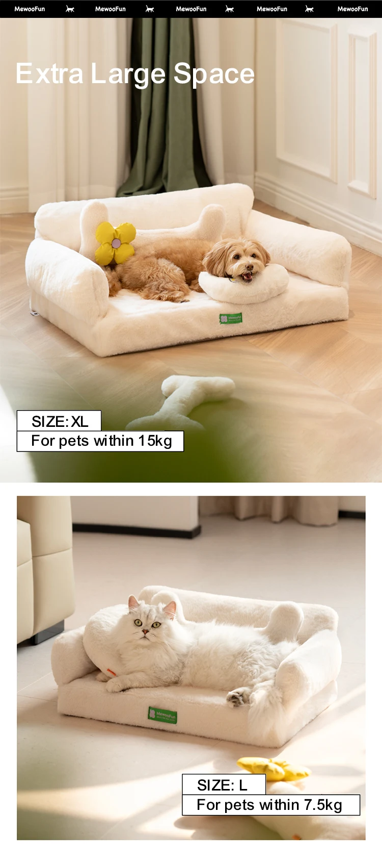 Mewoofun Modern Cat Bed High Density Foam Dog Bed Memory Foam Dog Bed