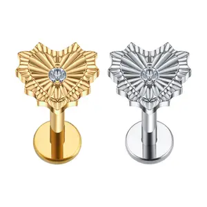 Xinfocus 16G Titanium Ear Tragus Helix Labret Tops Bad Romance Heart Piercing CZ ASTM F136 for Wedding Engagement Party
