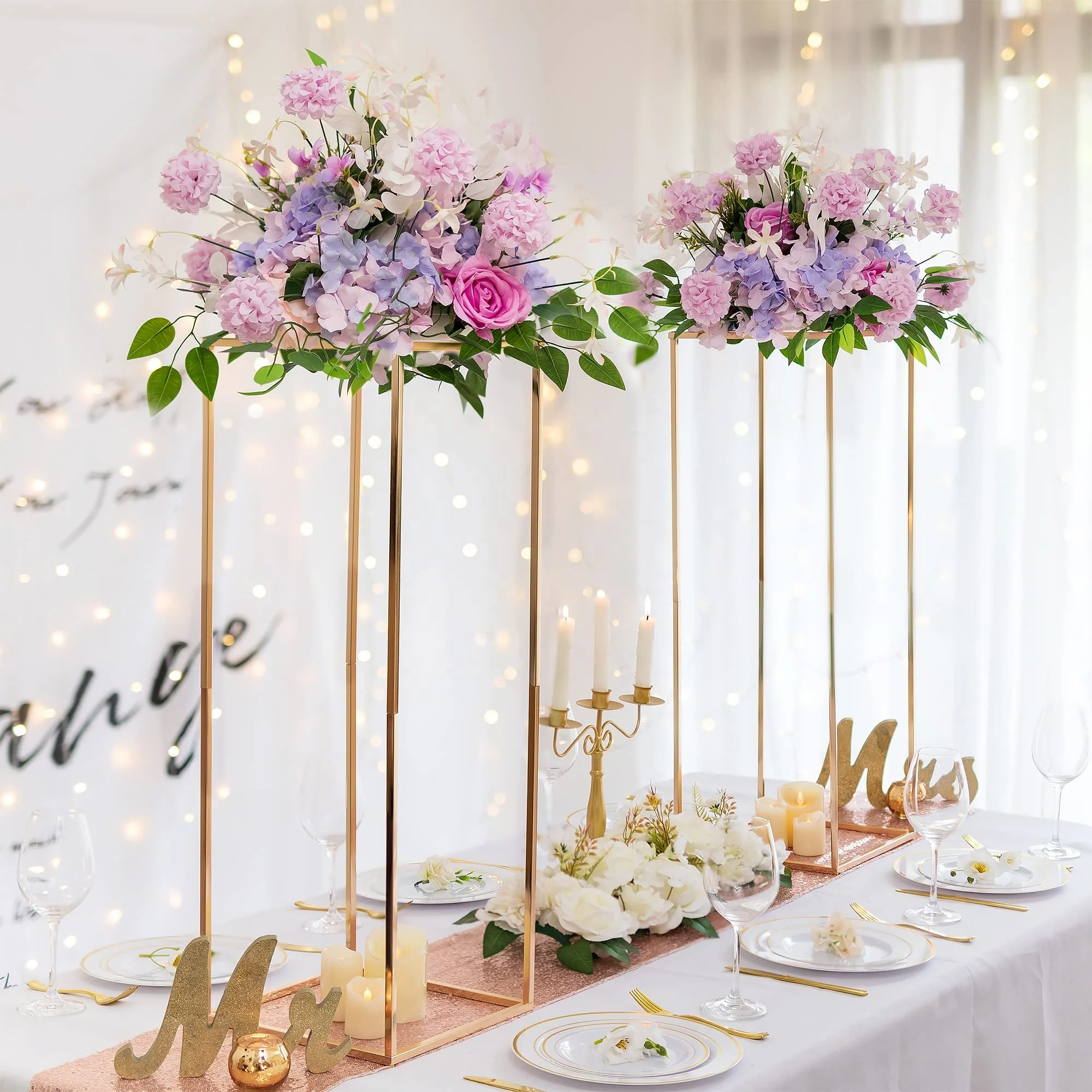 Ourwarm Metal Gold Iron Frame Tall Flower Stands Rectangle Table Decorations Wedding 6127