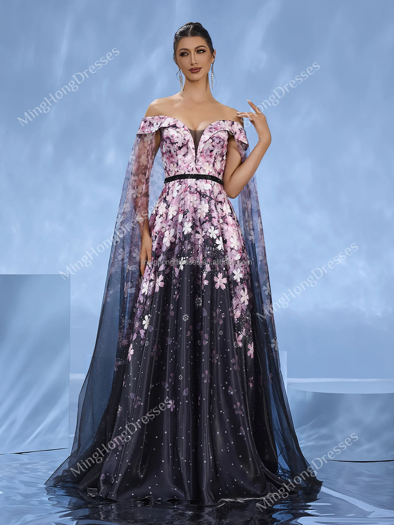 Bohemian A-Line Evening Dress with Unique Floral Print Elegant Formal Banquet Ball Gown Perfect Match for Arab Banquets