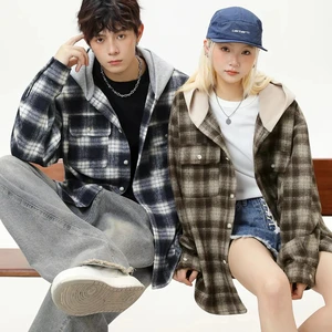 Autumn Fashion Brand Men's Casual Cardigan Jacket Vintage Loose Sanding Plaid Contrast Color Stitching Long-sleeved Breathable