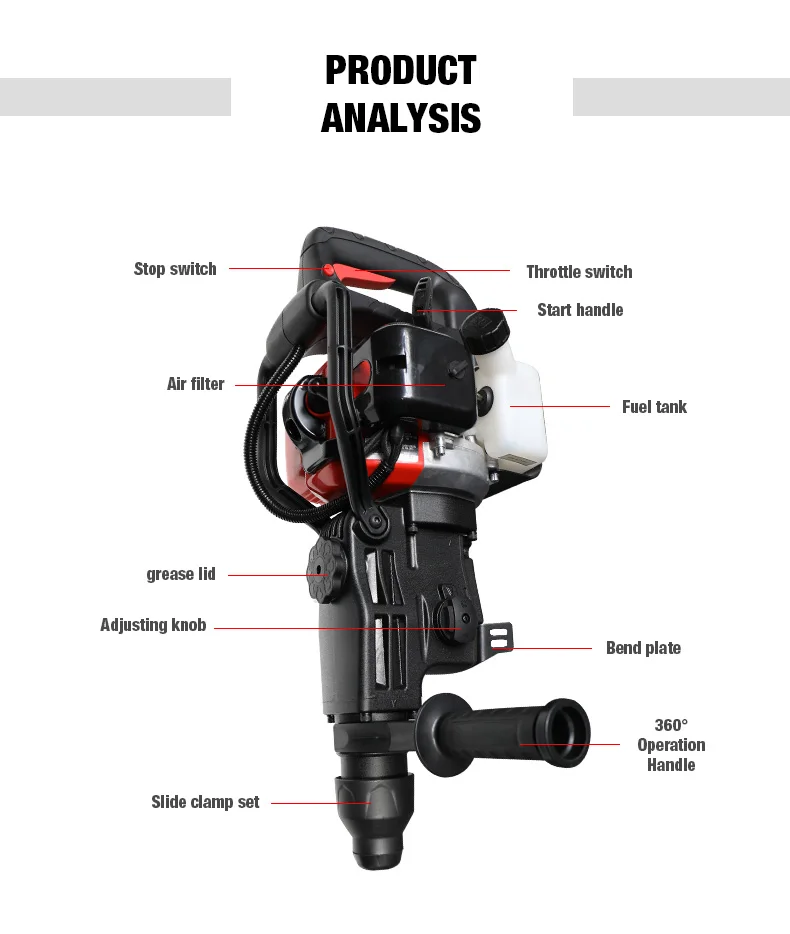 Handheld Hammer Drill Machine Petrol/Gasoline 2-stroke single-cylinder Demolition Hammer