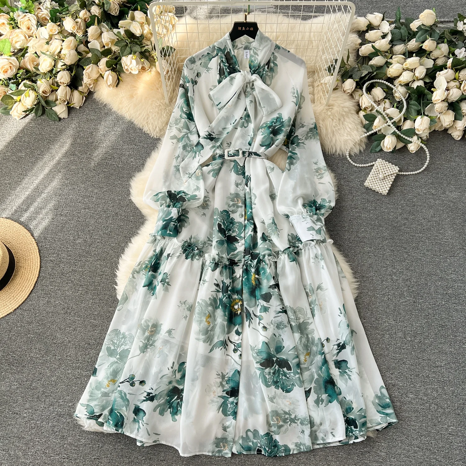 knee length dresses for ladies Bow Neckline Knee Length Dress / Long Sleeve Dress / Red Dress / Elega –  Store of Suhel main image 0