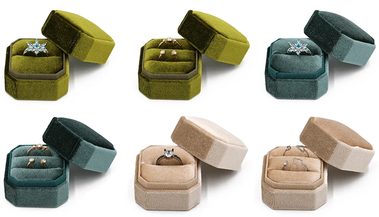 Couple Ring Packaging Box Small Hexagon Heart Engagement Velvet Ring Boxes