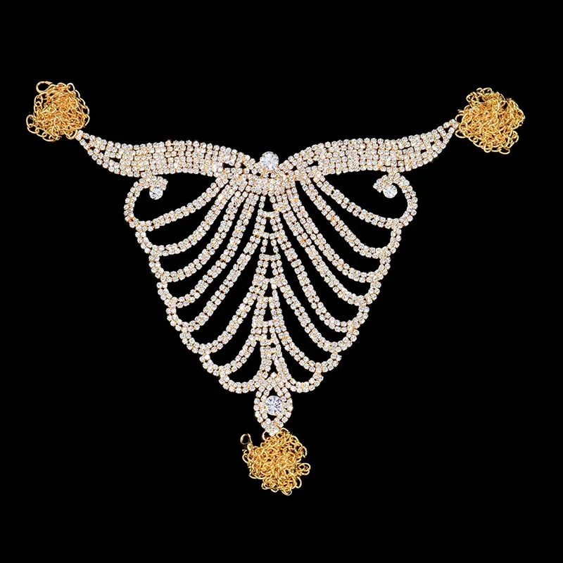 Sexy Sparkly Crystal Rhinestone Thong Panty Waist Chain Belly Body Harness Bikini Underwear Jewelry for Women Nightclub Party