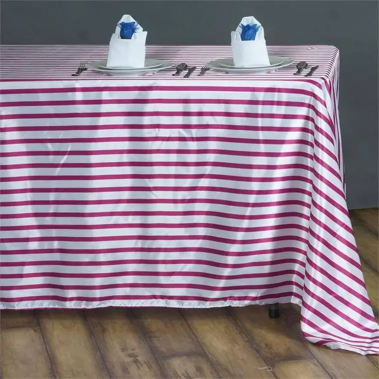 Wholesale High Quality Stripe Satin Rectangle Table Cloth for Wedding Decoration Tablecloth Cover