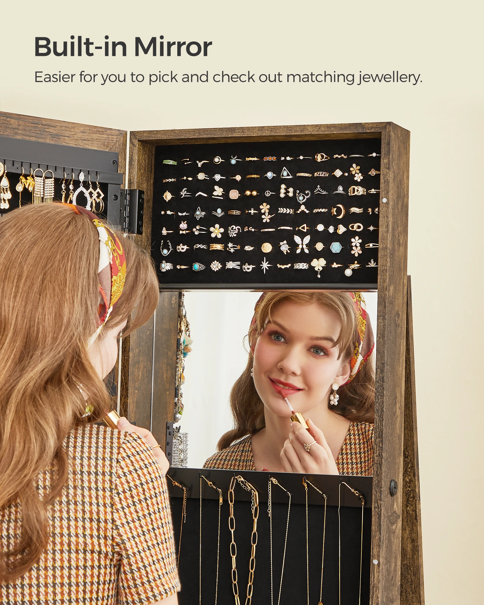 Songmics Large Capacity Jewelry Armoire With Mirror For Home Storage