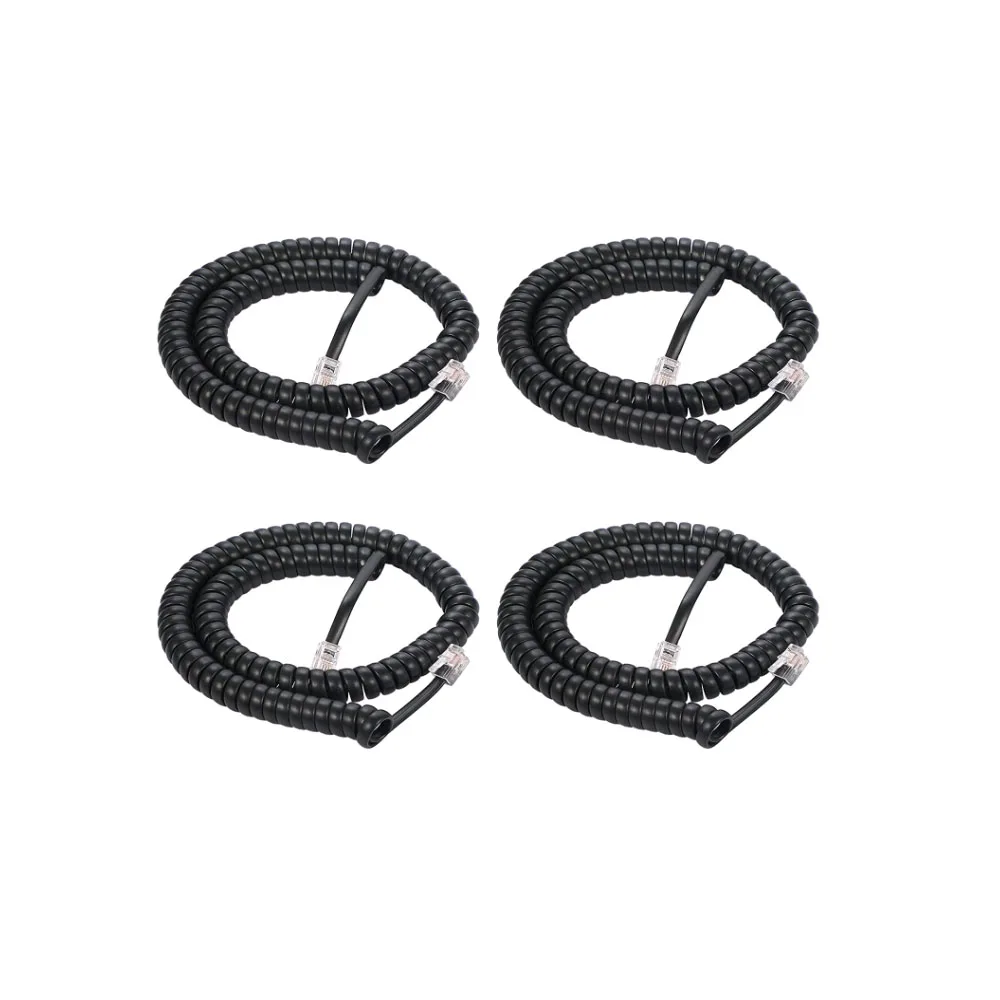 1.4Ft Coiled Landline Phone Handset Cable 4P4C Telephone Accessory Black Coiled Wire 4 Pack 8Ft Uncoiled 
