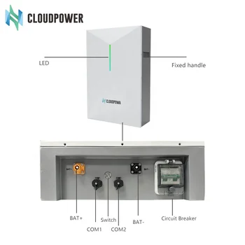 CloudPowa Stackable Lithium Iron Batteries Pack stacked LIFEPO4 Battery 5.12kwh 100Ah EU Solar Energy Storage Battery