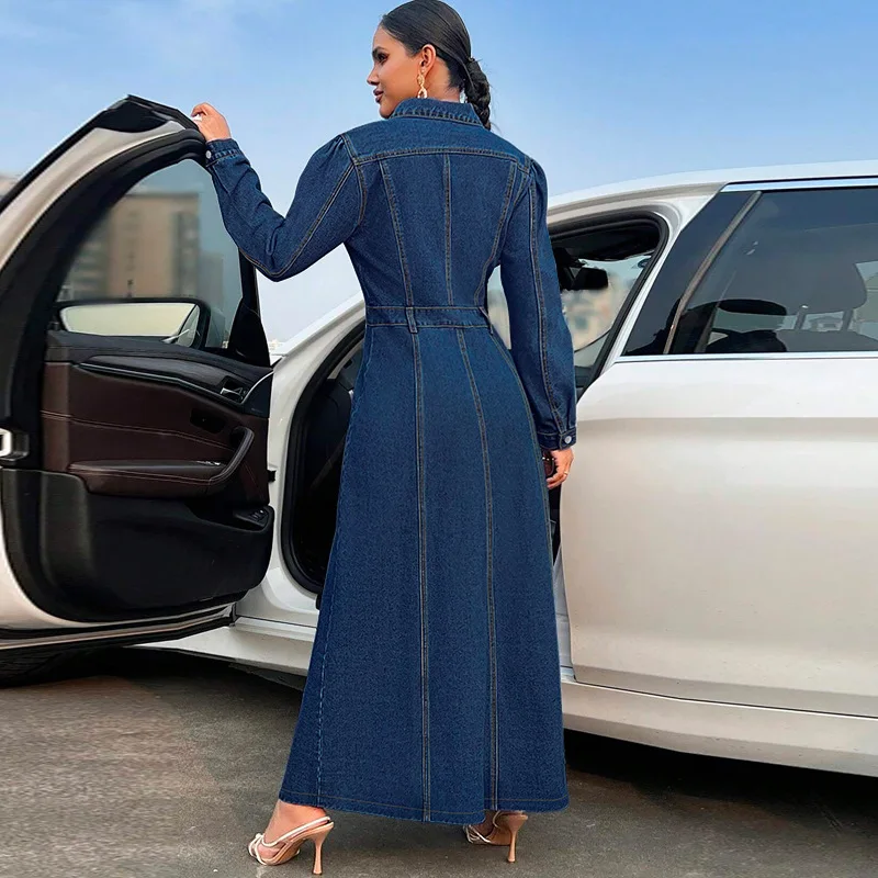 Autumn Long Sleeve Long Denim Dress for Women High Waist Denim Maxi Dress Elegant Jeans Dress for Ladies Wholesale Autumn Long Sleeve Long Denim Dress for Women High Waist Denim Maxi Dress Elegant Jeans Dress for Ladies Wholesale