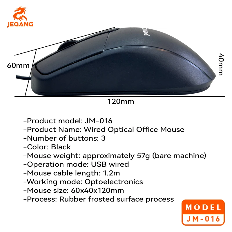 Jeqang JM-016 Mini Optical USB Wired Mouse Ergonomic 3D Style for Laptop Desktop Office Business Travel