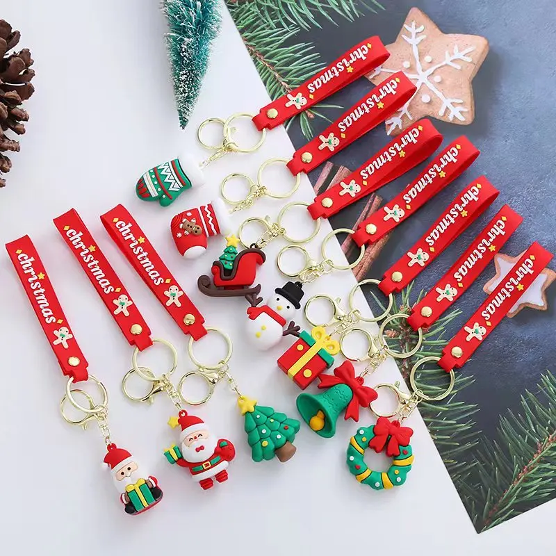 Christmas Key chains Santa Claus Elk Snowman Christmas Tree Keychain Cute PVC Cartoon Doll KeyChain New Year Decor Xmas Key Ring