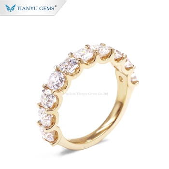 Tianyu gems moissanite asscher cut synthesis diamond yellow gold wedding ring band gold rings