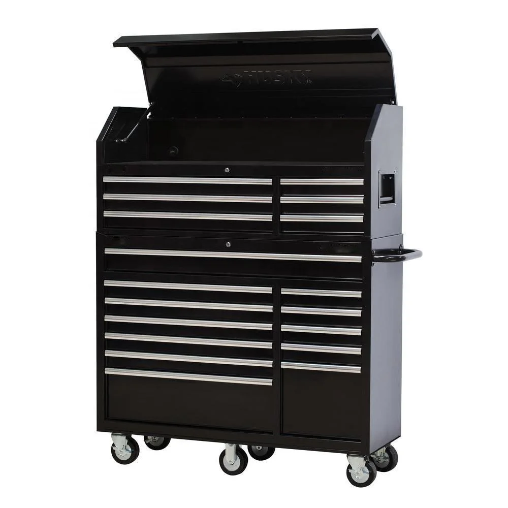 52 In.  18 Drawers Black Metal Rolling Garage Storage Tool Cabinet
