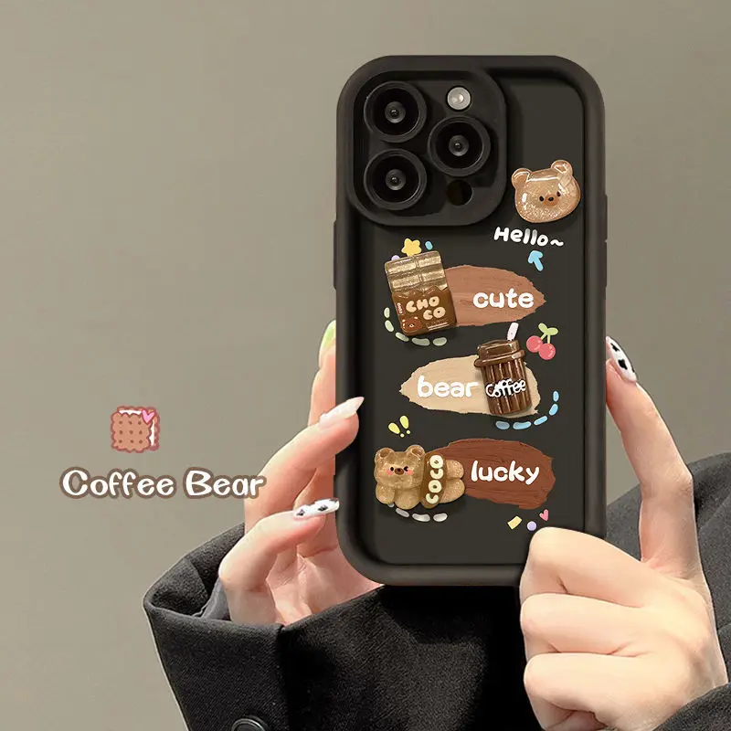 New Popular Bear Design Cute Lucky Cartoon Coffee Cup Style TPU Mobile Phone Case For Iphone 7 8 X XR XS 11 12 13 14 15 Pro Max