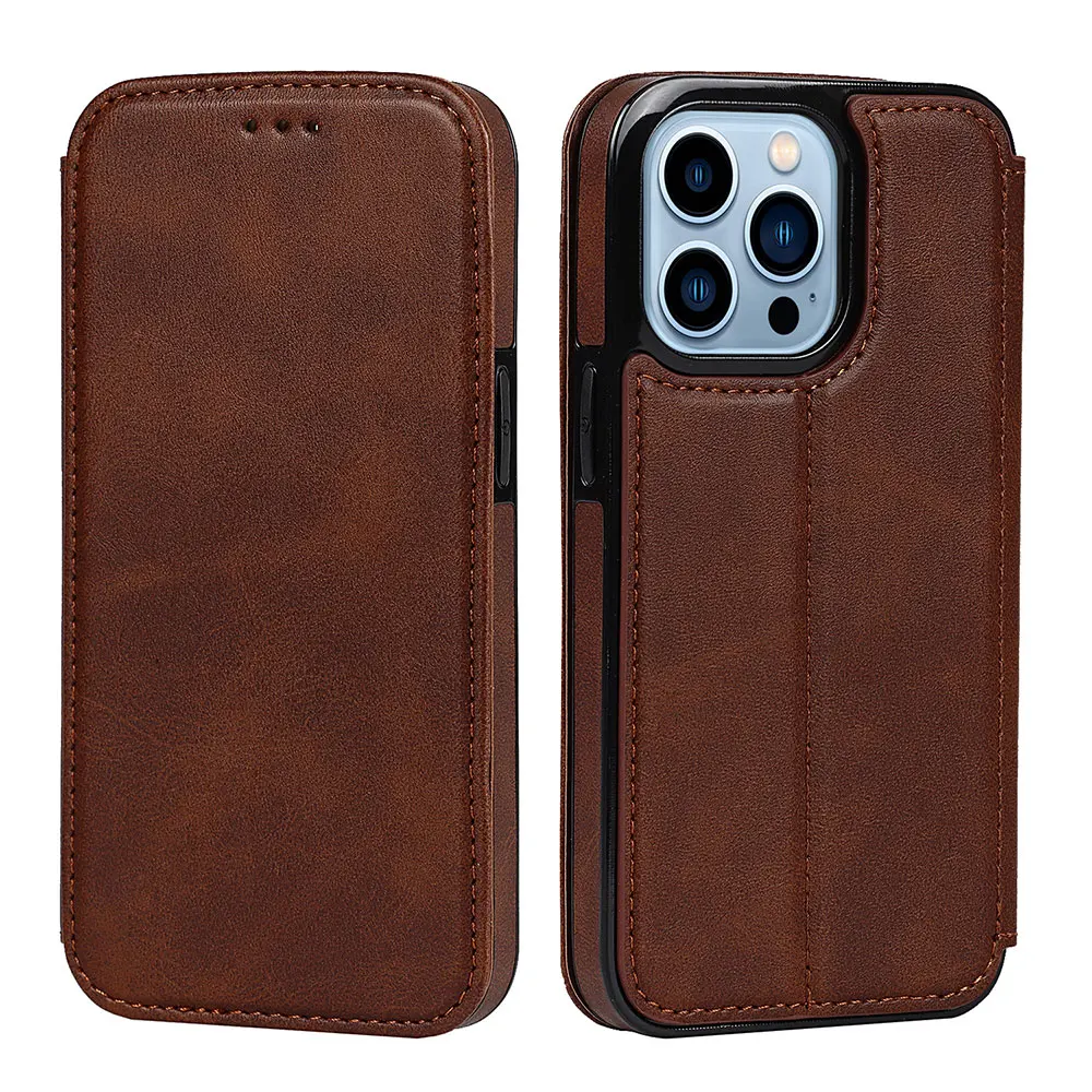 Funda de Teléfono de Cuero Pu para Iphone 15 14 13 12 11 7 Xr Xs Max Pro Plus Funda Plegable de Color Puro Soporte de Tarjeta de Lujo Sjk469 Laudtec  