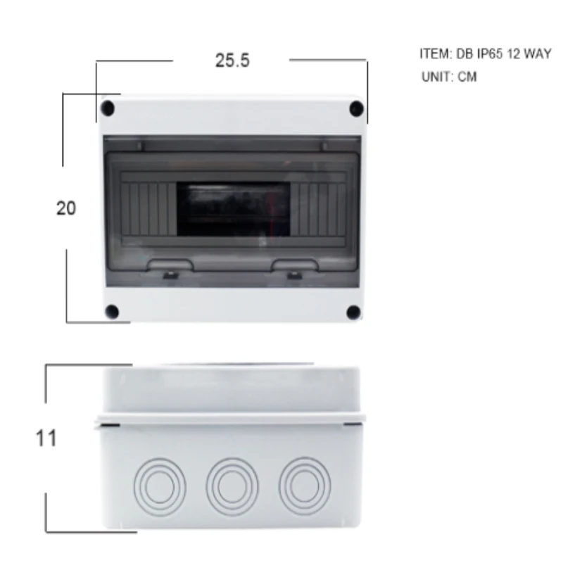 Long Warranty Durable in Use IP65 Waterproof Surface Mounted 12 Phase Miniature Circuit Breaker Distribution protection Box