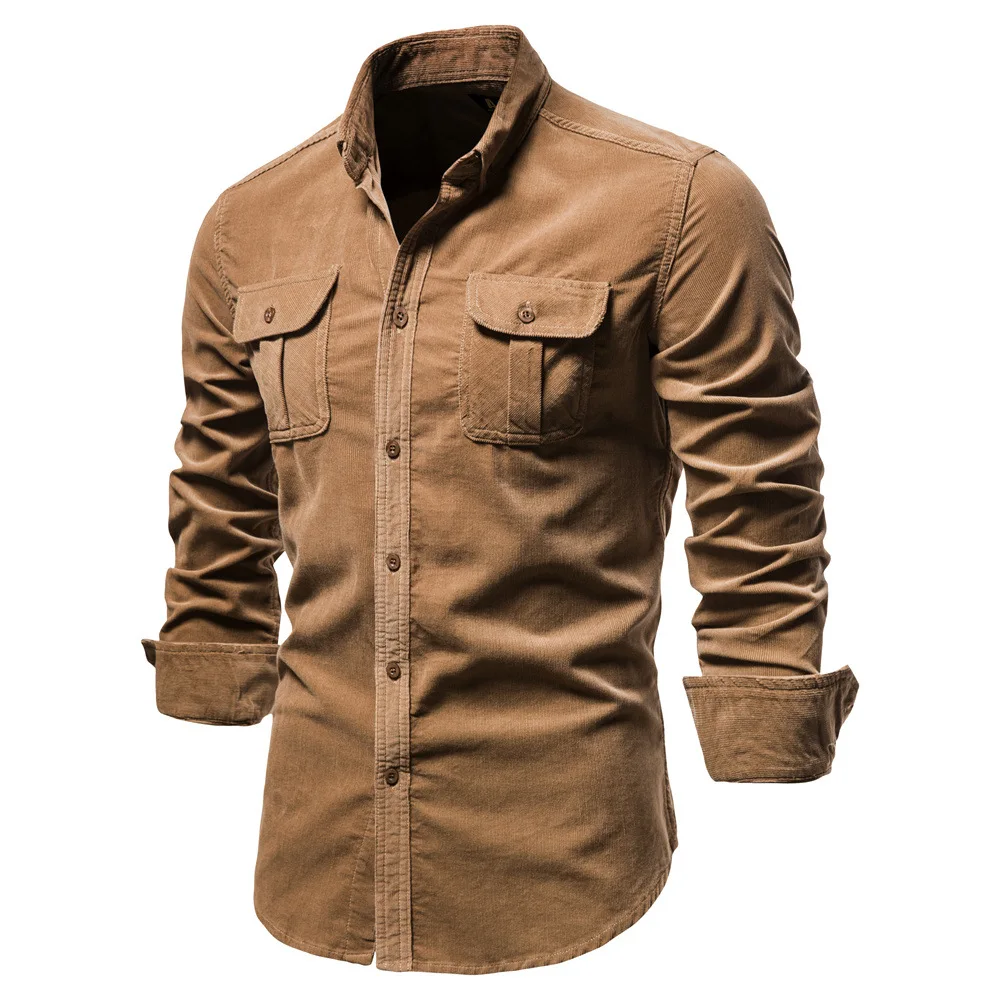High Quality Japanese Solid Color Cotton Men's Dress Shirts Plus Size  Corduroy Shirt Men
