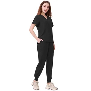 Wholesale Fashion Stretchable V-Neck Nursing Scrubs Hospital Medical Uniform Sets for Men and Women Surgical Nurse Suits