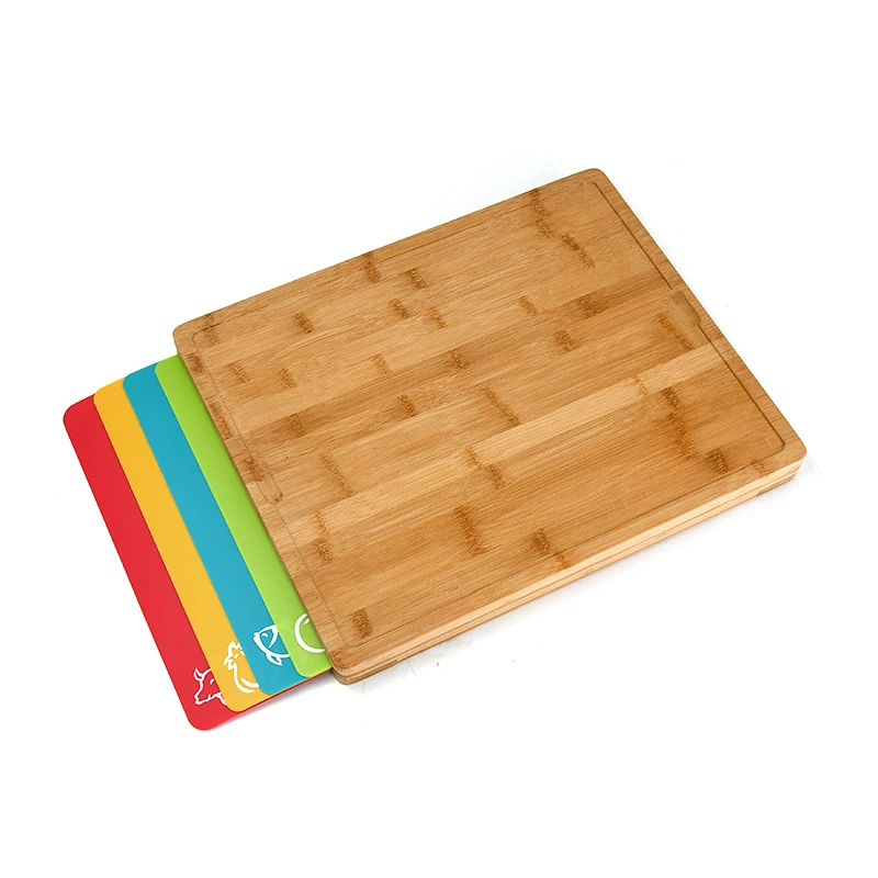 Bamboo Wood Cutting Board with 6 Colored Mats Cut Board
