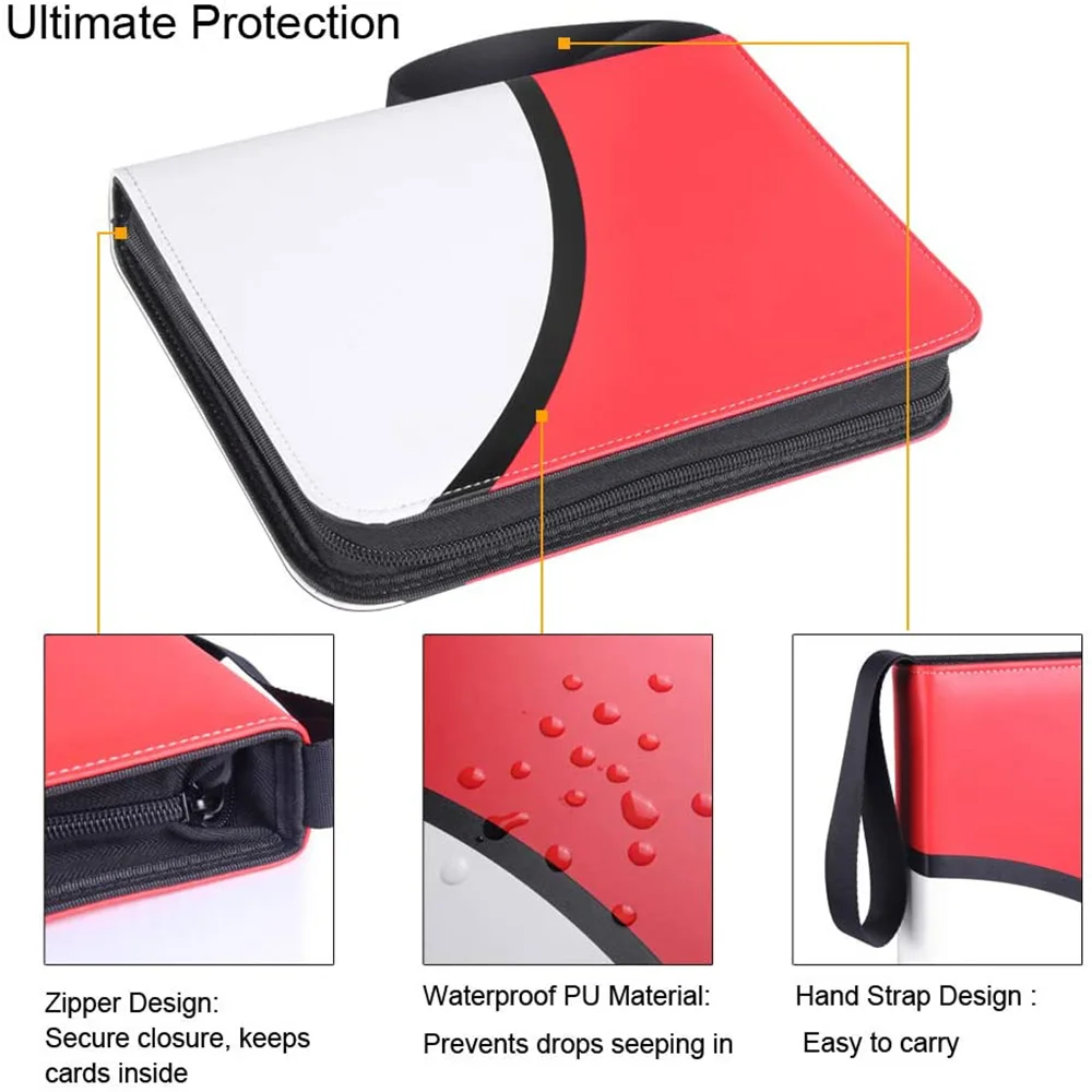 Trading Card Binder for Pokemon Cards Zipper case with 50 Premium 4-Pocket  Sheets Holds up to 400 Cards