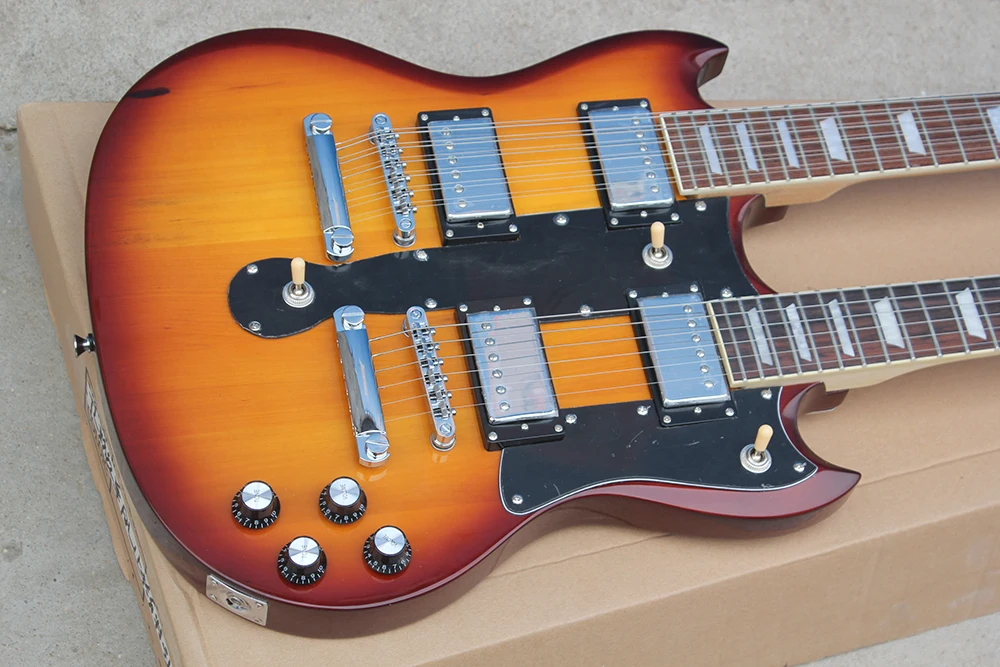 Flyoung Cheap Price Sunburst Double Neck 6 + 12 Strings Electric Guitar