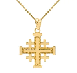 Fashion  PVD Gold Plated Jewellery Jerusalem Pendant Jewelry Custom Cross Pendant Necklace Stainless Steel