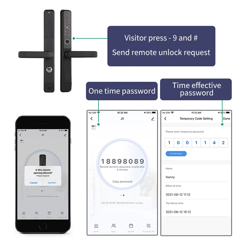 Outdoor Tuya App Digital Handle Digital Ttlock Fingerprint Aluminum Steel Double Side Sliding Glass Smart Door Lock