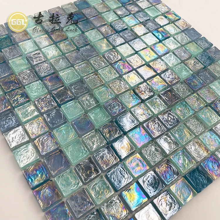 Glass Mosaic for Swimming Pool Kitchen Toilet Bathroom Walls Blue Green Grey Illusion Crystal Tile Wall Decoration supplier