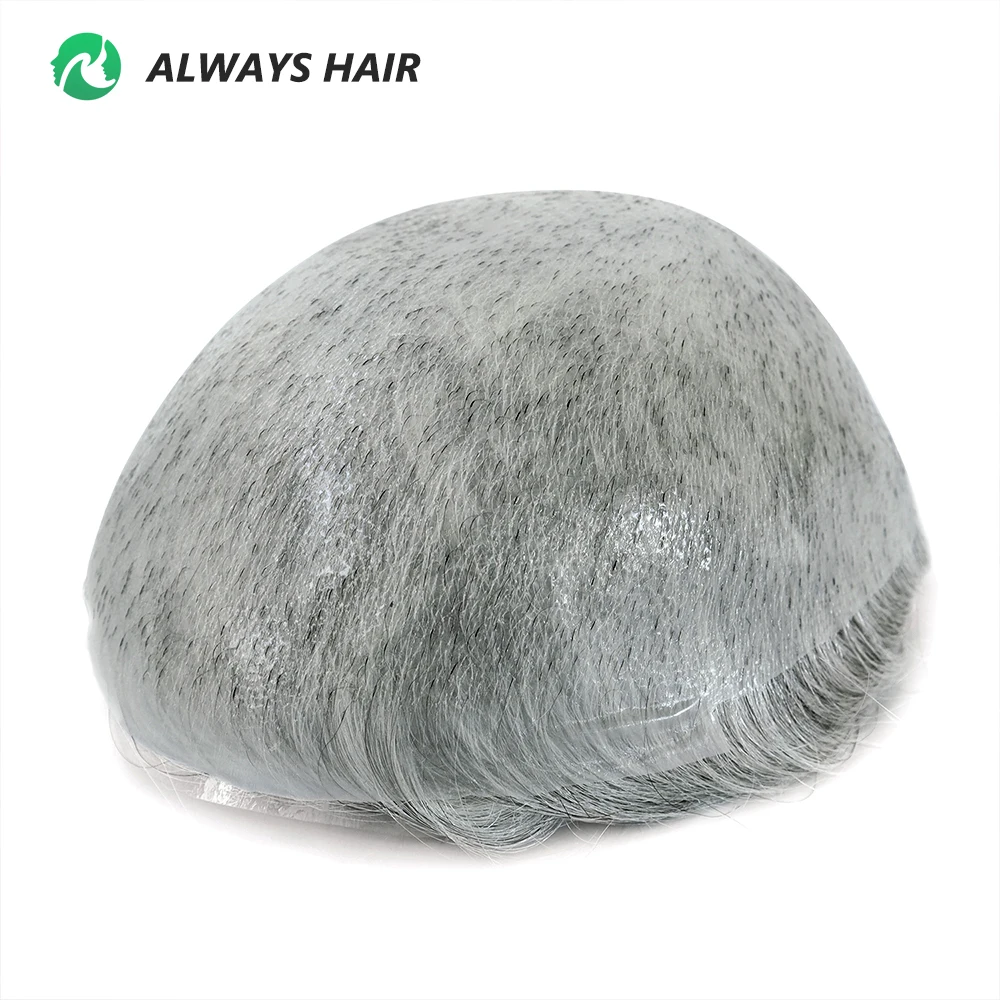 100% Real Human Grey Hair Mens Toupee Men Super Skin Hairpieces