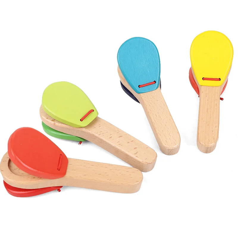 Wooden Creative Castanet Clapper Educational Toy Handle Musical Instrument Toy 