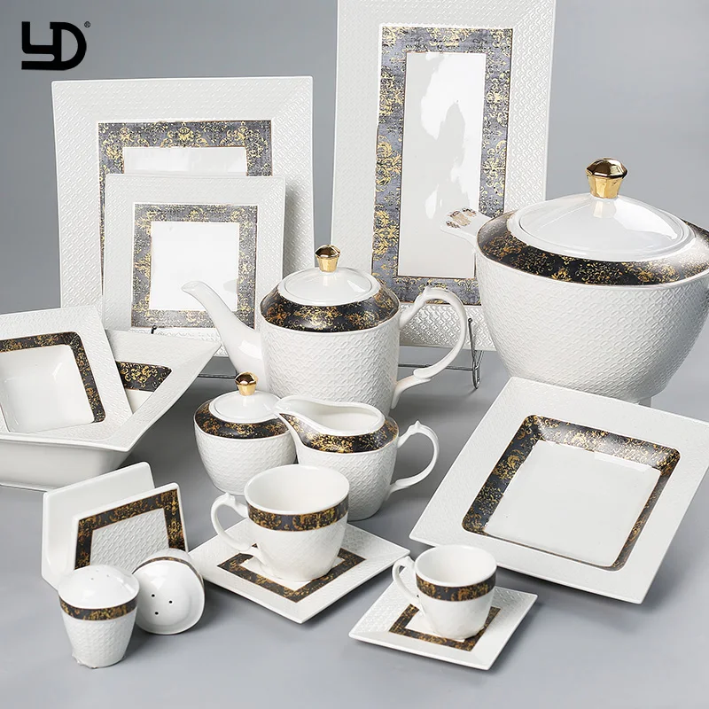 Source Customized Durable Porcelain Bone Dinner Sets Luxury Porcelain  Ceramic Factory Price Embossed Ceramics Tableware Sets on m.
