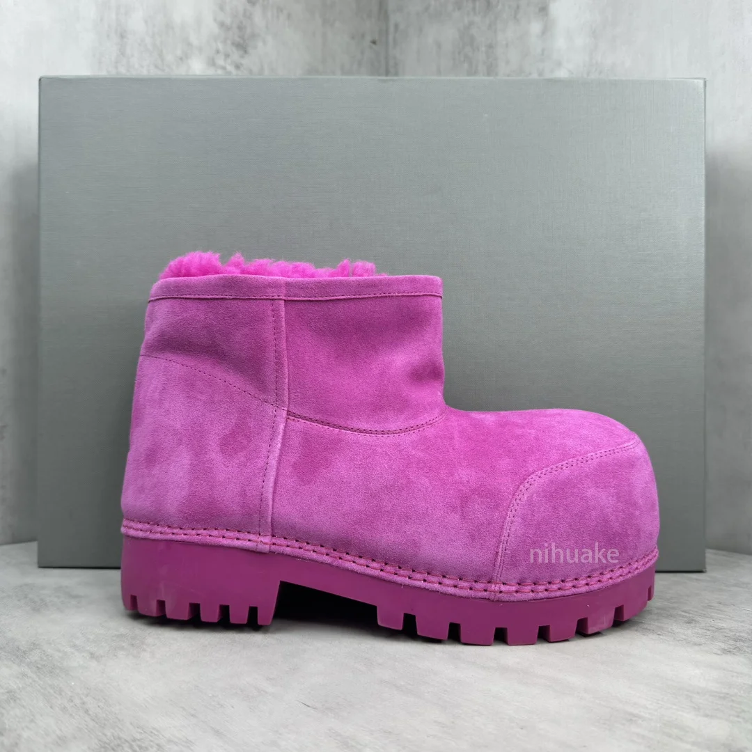 Designer Brand Women Snow Boot Thick Soles Large Size Women's Pink Alaska Low Shearling-lined Suede Boots