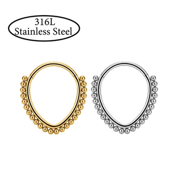 316L Stainless Steel 16G Water Drop Shaped Earrings Clicker Nose Piercing Ring 8mm/10mm/12mm Indian Style Beads Nostril Rings